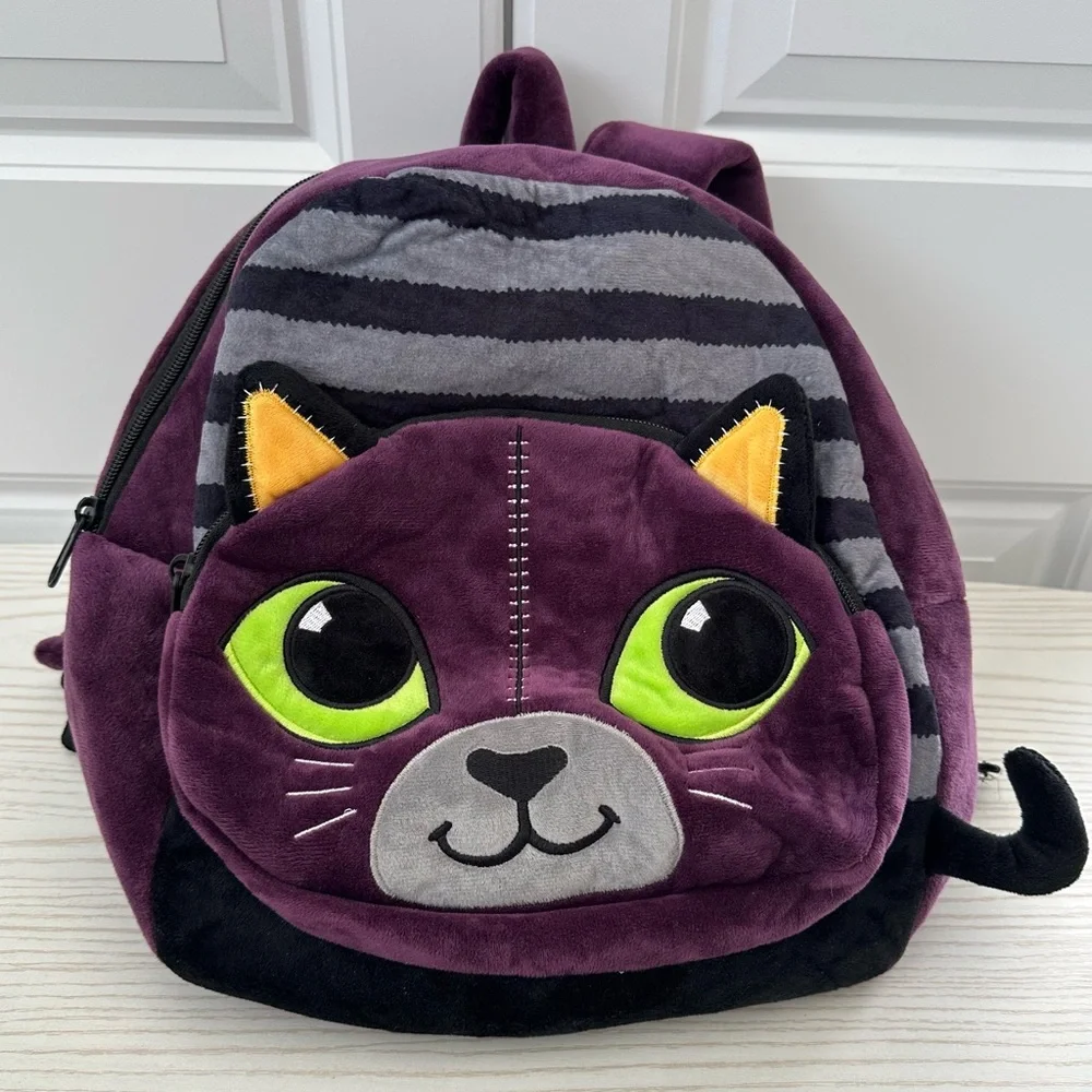 NWOT Purple Green Eyed Cat Childs Backpack